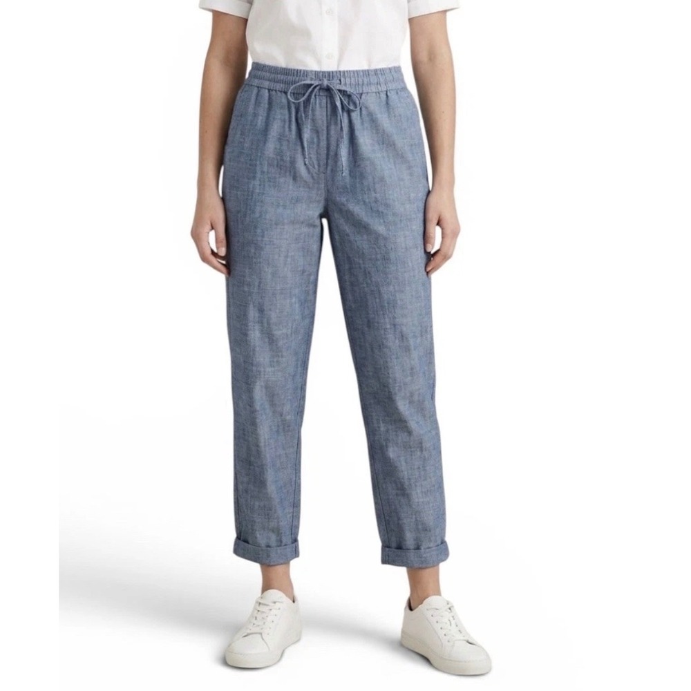 J.Crew Seaside Pant Blue Chambray Cotton Elastic Drawstring Pants L0873 Size 4